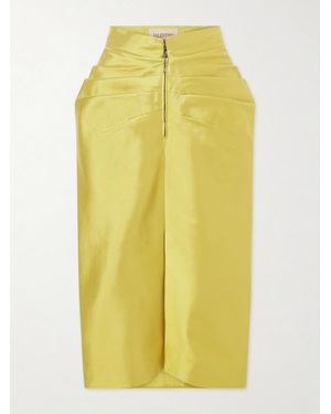 Valentino Garavani Ruched Silk-Shantung Midi Skirt - Yellow