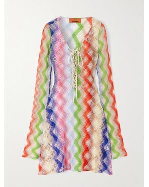 Missoni Mare Lace-Up Metallic Crochet-Knit Mini Dress - White