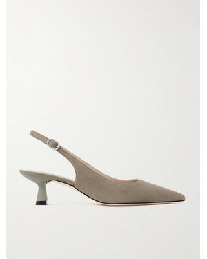 Stuart Weitzman Stuart Sculpt Leather-Trimmed Suede Slingback Court Shoes - Natural