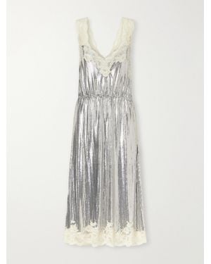 Rabanne Lace-Trimmed Chainmail Midi Dress - White