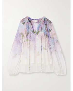 Zimmermann Dawning Pleated Floral-Print Crepon Blouse - Pink