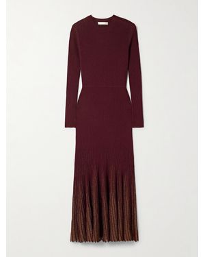 Ulla Johnson Mila Metallic Ribbed-Knit Midi Dress - Red