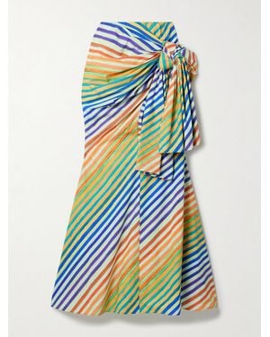 Christopher John Rogers Crayon Knotted Striped Cotton-Poplin Maxi Skirt - Blue