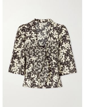 Maison Mayle Kazu Floral-Print Silk Top - Black