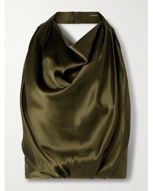 Cult Gaia Adrienne Rückenfreies Neckholder-Oberteil Aus Satin Aus Einer Seidenmischung Mit Raffungen - Grün