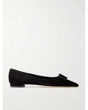 Manolo Blahnik Reador 10 Flache Schuhe Aus Veloursleder Mit Schleife - Schwarz