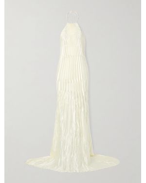 Danielle Frankel Sinclair Neckholder-Robe Aus Plissiertem Mikado Aus Einer Woll-Seidenmischung Mit Verzierungen - Weiß