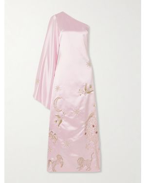 Clio Peppiatt Nova One-Sleeve Embellished Duchesse-Satin Gown - Pink