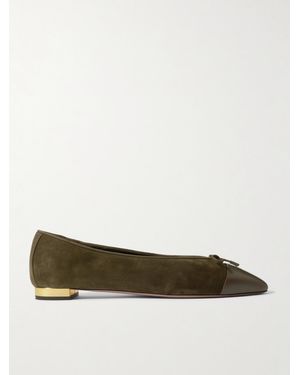 Aquazzura Gioia Zweifarbige Ballerinas Aus Veloursleder Mit Lederbesatz Und Schleife - Grün