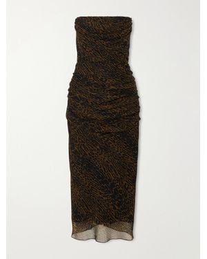 Carolina Herrera Strapless Draped Leopard-Print Silk-Chiffon Midi Dress - Black