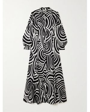 RIXO London Maddison Printed Voile Midi Shirt Dress - White