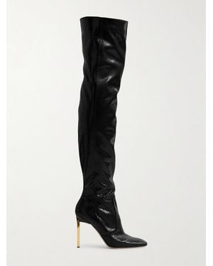 Tom Ford Snake-Effect Patent-Leather Over-The-Knee Boots - Black