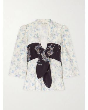 Maison Mayle Kazu Floral-Print Silk Top - White