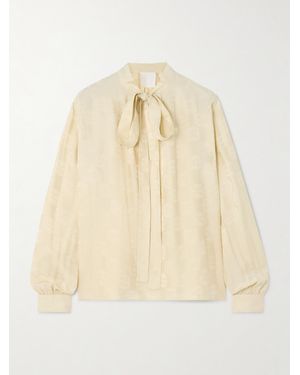 Givenchy Pussy-Bow Satin-Jacquard Blouse - Natural