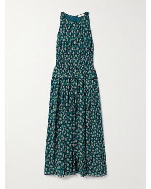 Ulla Johnson Adeline Shirred Floral-Print Silk Crepe De Chine Midi Dress - Green