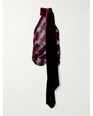 Dries Van Noten Neckholder-Oberteil Aus Bedrucktem Crêpe De Chine Mit Raffungen Und Samtbesatz - Grau