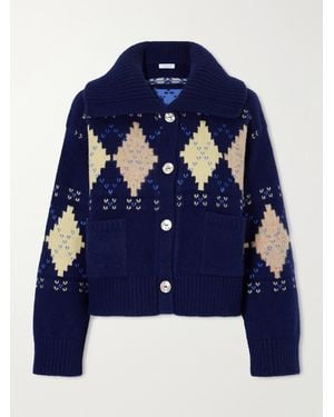 Calle Del Mar Argyle Intarsia-Knit Cashmere Cardigan - Blue