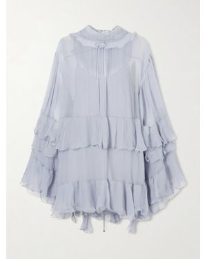 Chloé Ruffled Crepon Mini Dress - Blue