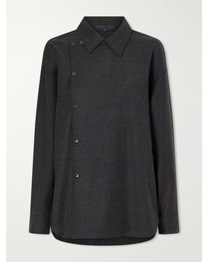 Tibi Overlap-Detail Wool-Blend Flannel Shirt - Black