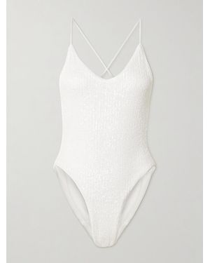 Norma Kamali Open-Back Sequined Swimsuit - White