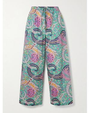 Etro Hose Mit Weitem Bein Aus Voile Aus Einer Baumwoll-Seidenmischung Mit Paisley-Print - Blau