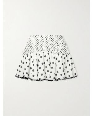 Charo Ruiz Noira Ruched Guipure Lace-Trimmed Polka-Dot Cotton-Blend Voile Mini Skirt - White