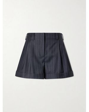 Givenchy Striped Double-Pleated Wool Shorts - Blue