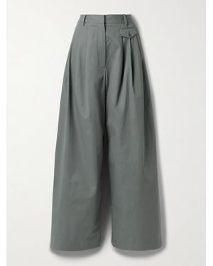 Tibi Pleated Cotton-Twill Wide-Leg Pants - Gray