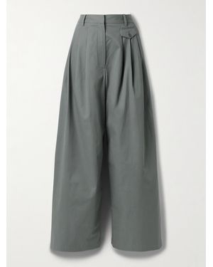Tibi Pantalon Large En Serge De Coton À Plis - Gris