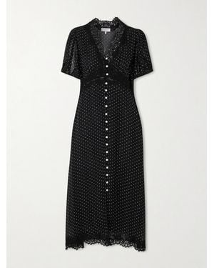 Sea Melody Lace-Trimmed Polka-Dot Crepe De Chine Midi Dress - Black