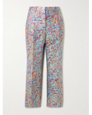 Dries Van Noten Cropped Metallic Jacquard Straight-Leg Trousers - Blue