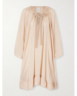 Patou Bow-Detailed Striped Lyocell And Silk-Blend Mini Dress - Natural