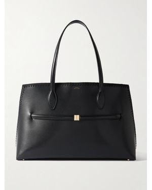 TOTEME Belted Whipstitched Leather Tote - Black