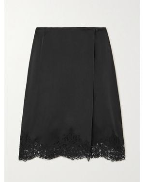 Stella McCartney Wrap-Effect Lace-Trimmed Satin Skirt - Black