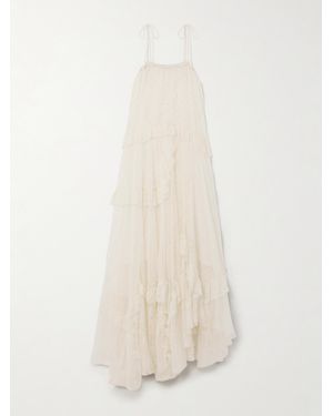 Chloé Asymmetric Tiered Lace And Embroidered Tulle Dress - White