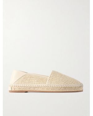Manolo Blahnik Espadra Collapsible-Heel Leather-Trimmed Raffia Espadrilles - White