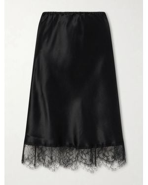 Carine Gilson Lace-Trimmed Silk-Satin Midi Skirt - Black