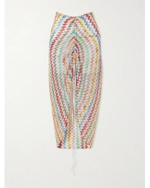 Missoni Gathered Striped Metallic Crochet-Knit Midi Skirt - White