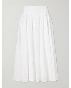 Thierry Colson Pamela Pleated Broderie Anglaise Cotton Midi Skirt - White