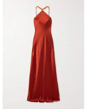 STAUD Cadence Embellished Satin Maxi Dress - Red
