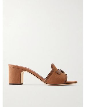 Loro Piana Summer Charms Embellished Leather-Trimmed Canvas Mules - Natural