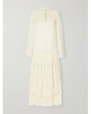 Sea Margaret Ruffled Tiered Lace-Trimmed Chiffon Maxi Dress - White