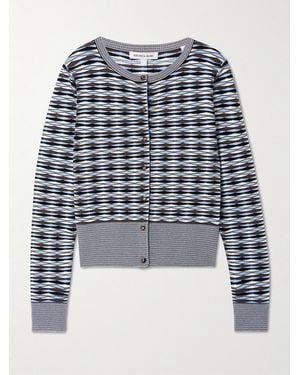 Veronica Beard Cambria Cropped Jacquard-Knit Cardigan - Blue
