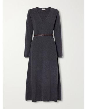 Brunello Cucinelli Belted Bead-Embellished Cashmere Knitted Midi Dress - Black