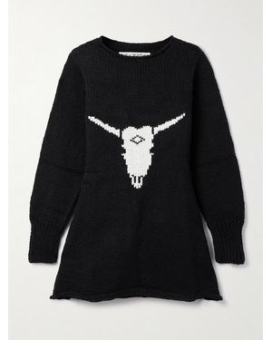 Alix Of Bohemia Renny Cow Skull Intarsia Organic Cotton Mini Dress - Black