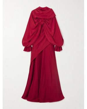 McQueen Cape-Effect Ruffled Draped Silk-Habotai Gown - Red