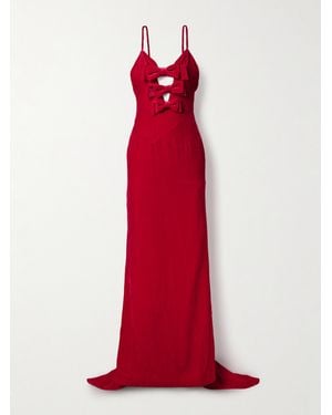 Alessandra Rich Bow-Embellished Velvet Gown - Red