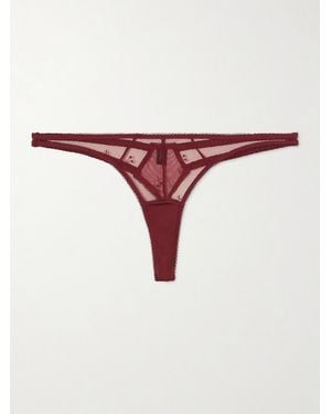 Kiki de Montparnasse Cerise Embroidered Mesh Thong
