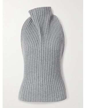 Victoria Beckham Open-Back Draped Ribbed Wool-Blend Top - Grey