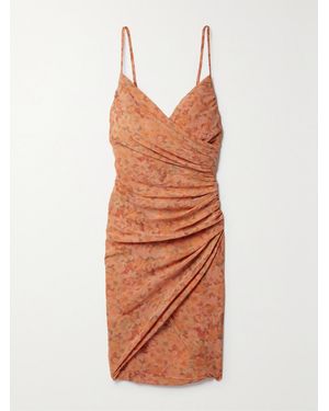Cortana Net Sustain Biba Gathered Floral-Print Silk Crepe De Chine Mini Dress - Orange